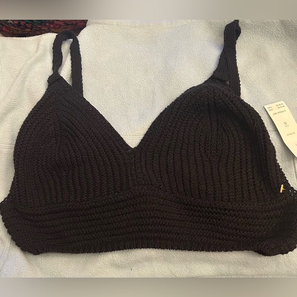 ANTHROPOLOGIE BLACK KNIT CROCHET CROP TOP BRALETTE - Picture 3 of 5